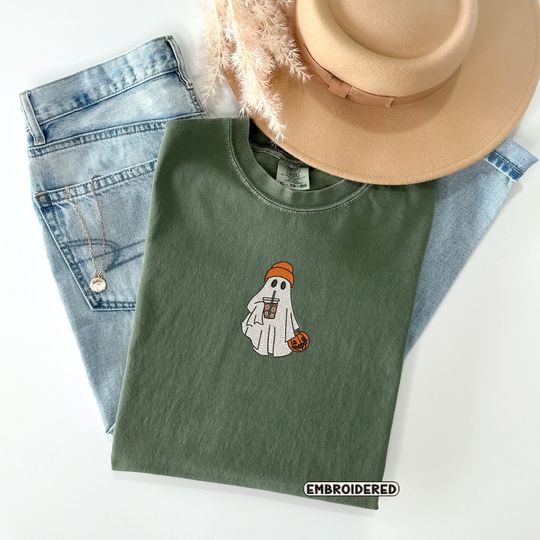 Embroidered Ghost T-Shirt, Vintage Halloween Tee
