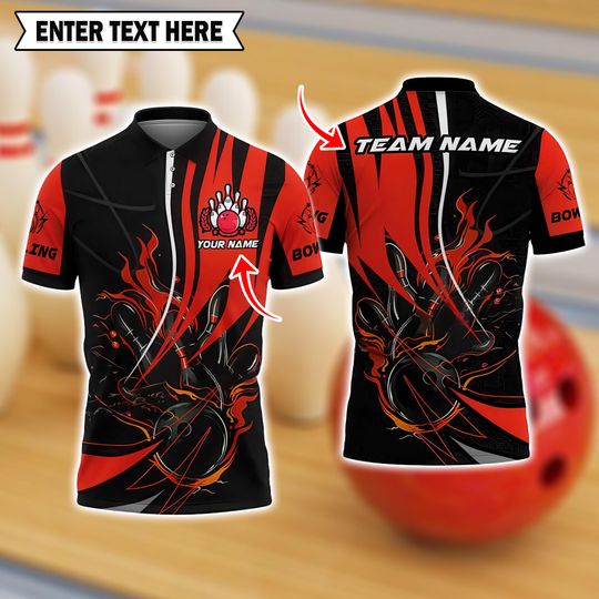 Custom Inferno Bowling Shirt, Fireball and Pins Design