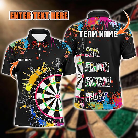 Funny Dartboard Artwork Darts Tee With Custom Name & Team