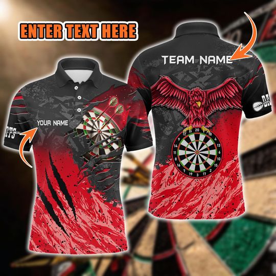 Eagle Dartboard 3D Polo Shirt with Custom Name & Team