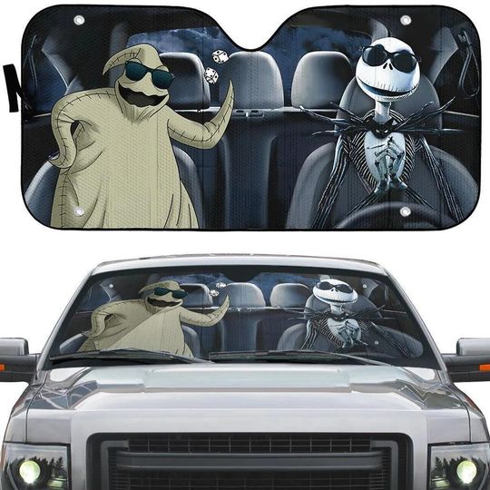 Halloween Nightmare Before Christmas Car Sun Shade, Oogie Boogie Car Windshield, Jack Skellington Car Shade, Horror Movie Gift