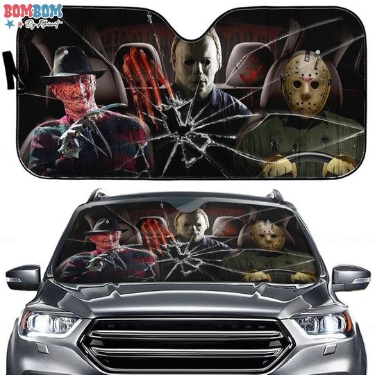 Horror Character Car Sun Shade, Freddy Jason Michael Car Sun Shade, Scary Movie Auto Sun Shade, Halloween Car Accessories