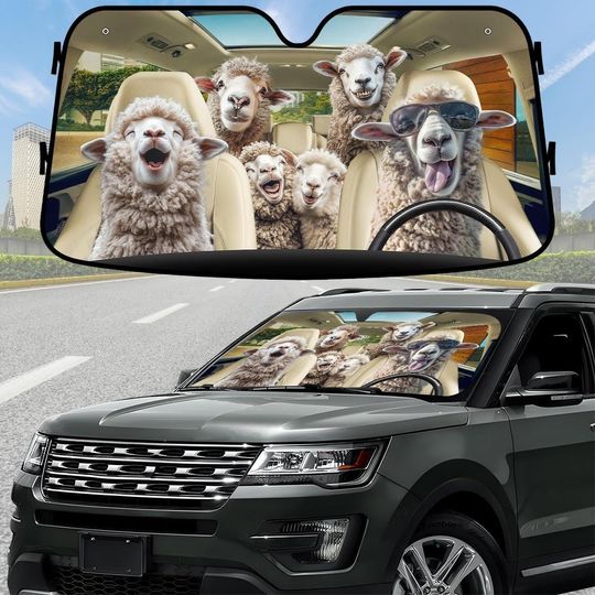 Funny Llama Car Sunshade, Cute Alpaca Auto Sun Shade, Quirky Animal Windshield Cover, Car Accessory Gift, Cute Animal Car Cover