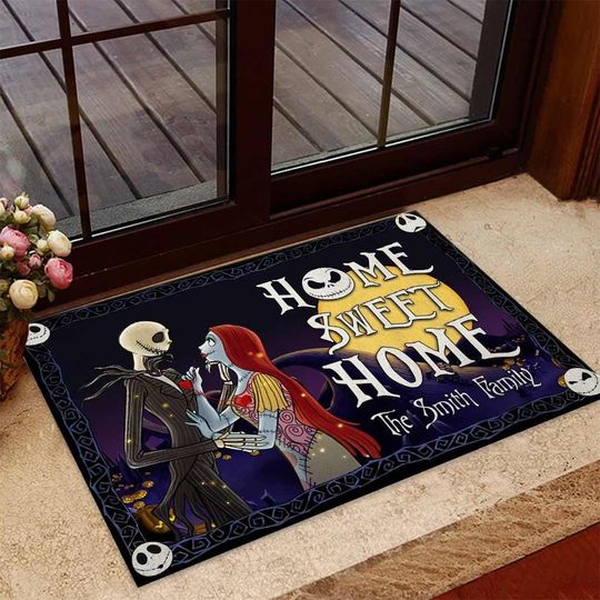 Jack And Sally Doormat, Christmas Welcome Mat, Spooky Family Front Doormat