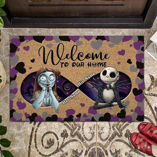Jack And Sally Rubber Base Doormat, Nightmare Before Christmas Rubber Base Mat