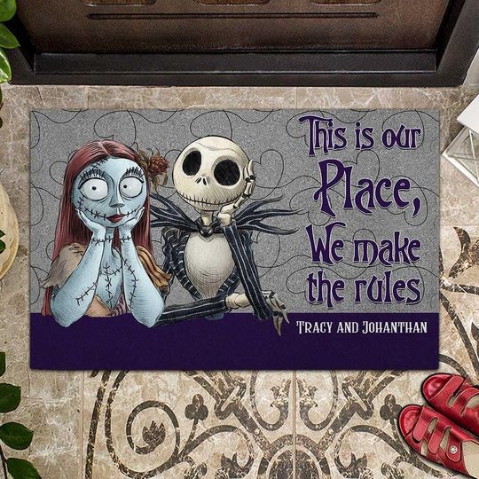 Jack And Sally Rubber Base Doormat, Nightmare Before Christmas Welcome Mat