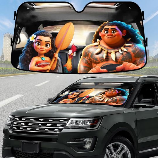 Moana and Maui Car Sunshade, Moana Princess Disney Windshield Shade, Disney Movie Car Decor, Cute Summer Sun Blocker, Cartoon Fan Gift