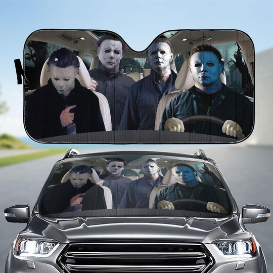 Michael Myers Car Sunshade, Halloween Horror Windshield Cover, Slasher Movie Auto Accessory, Scary Horror Character Car Cover