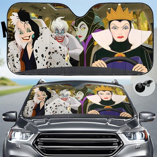 Disney Villains Car Sunshade, Evil Queen Maleficent Ursula Auto Shade, Spooky Halloween Car Accessory, Disney Magic Movie Visor