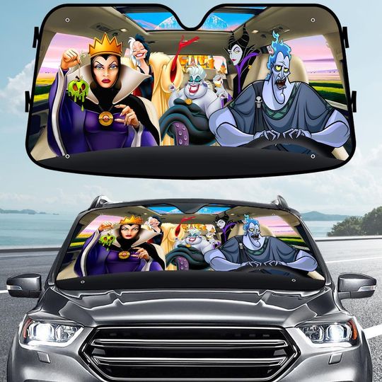 Disney Villain Car Sunshade, Evil Queen Ursula Maleficent Windshield Cover, Funny Halloween Villains Auto Visor, Magical Car Decor Gift