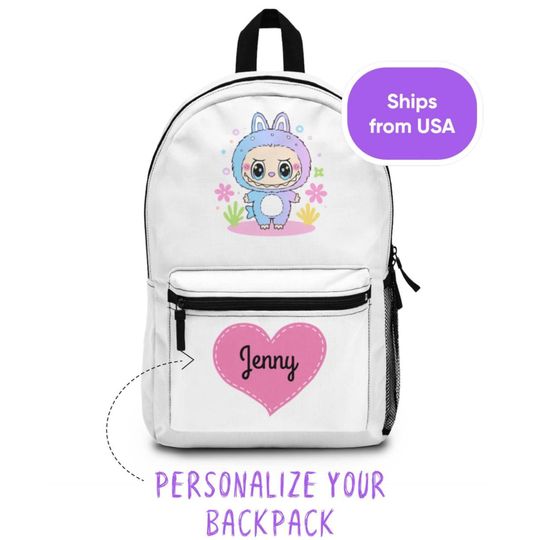 Personalized Preppy Labubu Backpack - White Back to School Bag for Girls