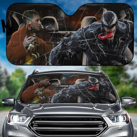 Halloween Venom Car Sunshade, Eddie And Venom Breaking Glasses Car Windshield, Superhero Auto Sunshade, Sun Visor Car, Car Decoration