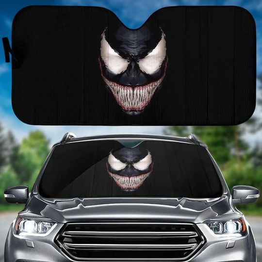 Halloween Venom Car Sunshade, Venom Smile In The Dark Car Windshield, Superhero Auto Sunshade, Movie Sun Visor Car, Car Decoration