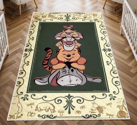Winnie The Pooh Area Rug,Pooh Floor Carpet, Forest Non Slip Circle Rugs