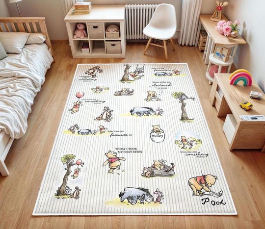 Winnie The Pooh Area Rug,Pooh Floor Carpet, Forest Non Slip Circle Rugs