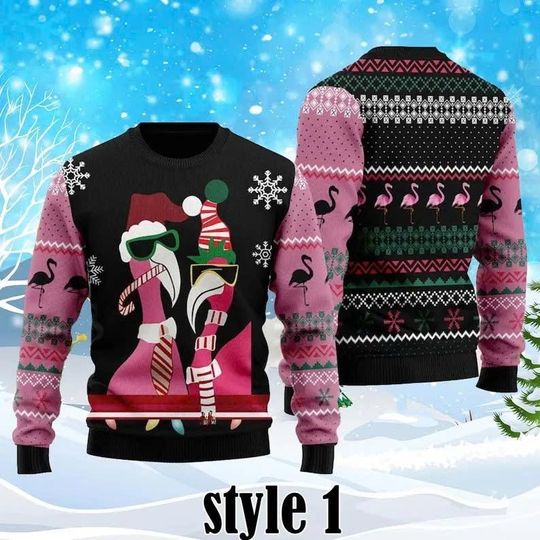 Flamingo Ugly Christmas Sweater, Funny Holiday Sweater With Festive Flamingo, Xmas Sweater, Gift For Men Women