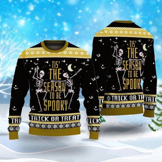 Dancing Skeleton Pumpkin Halloween Ugly Sweater, Retro Spooky Fall Shirt, Funny Skeleton Christmas Sweater, Halloween Party Ugly Sweater