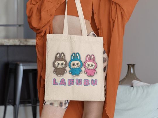 Labubu Tote Bag, Funny Kawaii Tote Bag, Cute Monster Grocery Shopping Tote Bag, Everyday Tote Bag