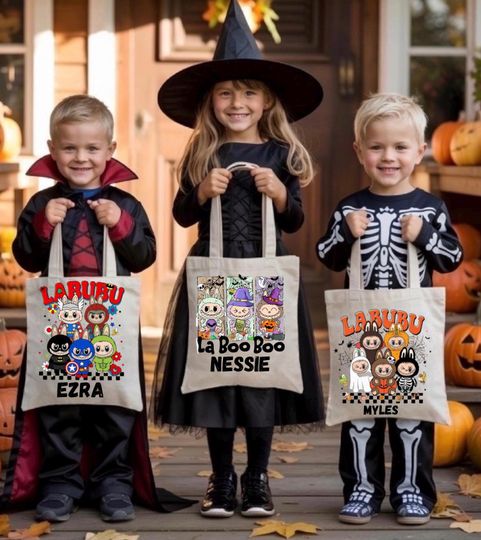 Personalized Labubu Superhero Tote Bag - Custom Halloween Bag for Girls