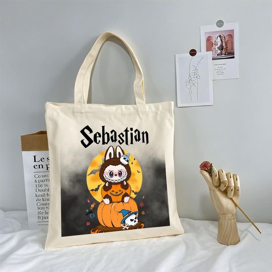 Personalized Labubu Pumpkin Tote Bag - Custom Halloween Bag for Kids