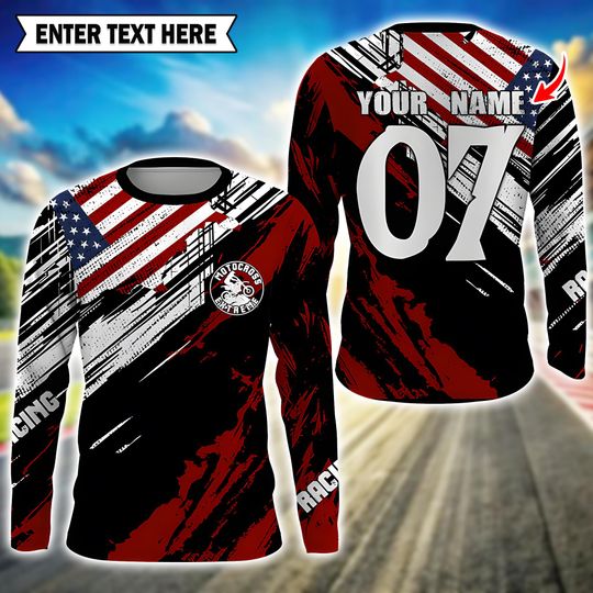 Personalized USA Flag Motocross Jersey Long Sleeve
