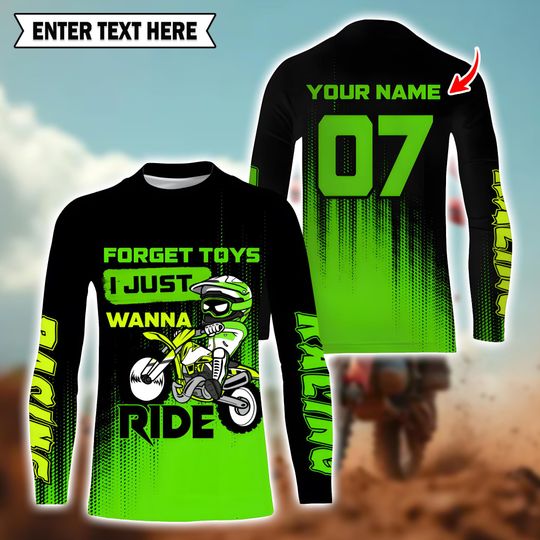 Custom Motocross Long Sleeve Shirt, Green Dirt Bike Design
