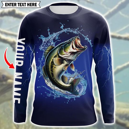 Custom Blue Lightning Long Sleeve Fishing Jersey for Men