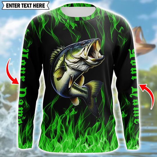 Custom Bass Fishing Jersey, Personalized Long Sleeve Bass Fishing Shirt for Men
