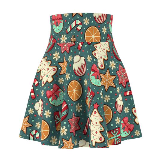Christmas Cookie Women's Skater Skirt - Festive Holiday Fashion, Xmas Baking, Winter Cookie Lover Gift