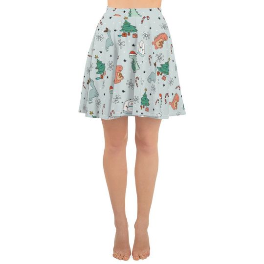 Christmas Dinosaur Skater Skirt for Women