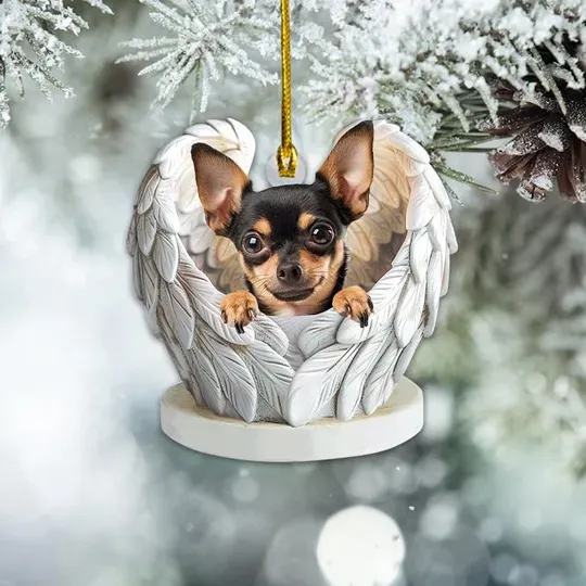 Chihuahua Dog Angel Wings Ornament, Chihuahua Dog Christmas Ornament, Chihuahua Dog Car Ornament, Chihuahua Dog Xmas Gift