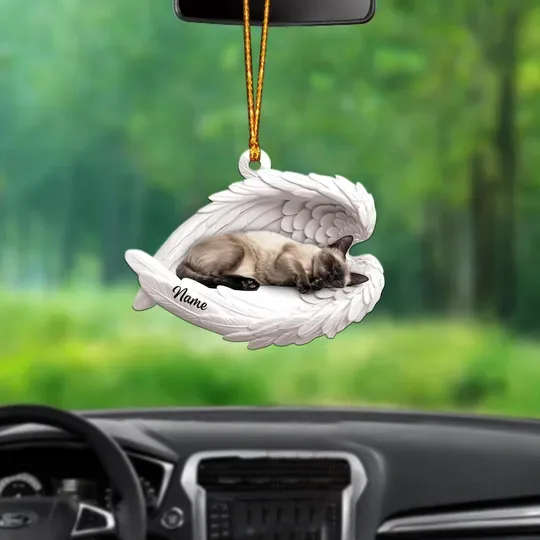Siamese Cat Sleeping Angel Ornament, Siamese Cat Angel Wings Ornament, Siamese Cat Car Ornament Christmas Gift