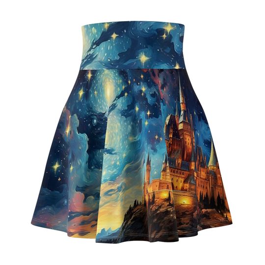 Fantasy Castle Skater Skirt – Inspired by Van Gogh's Starry Night