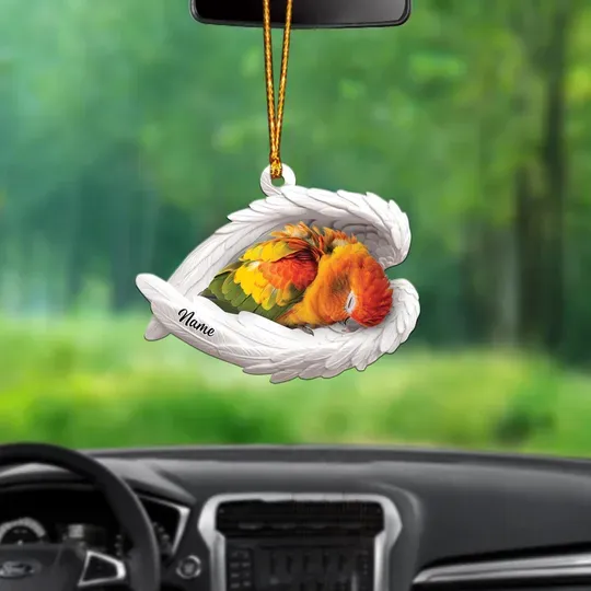 Sun Conure Sleeping Angel Ornament, Sun Conure Angel Wings Ornament, Sun Conure Car Ornament Christmas Gift