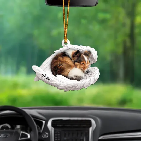 Shetland Sheepdog Sleeping Angel Wings Ornament, Sheltie Dog Christmas Ornament Gift, Sheltie Dog Car Ornament