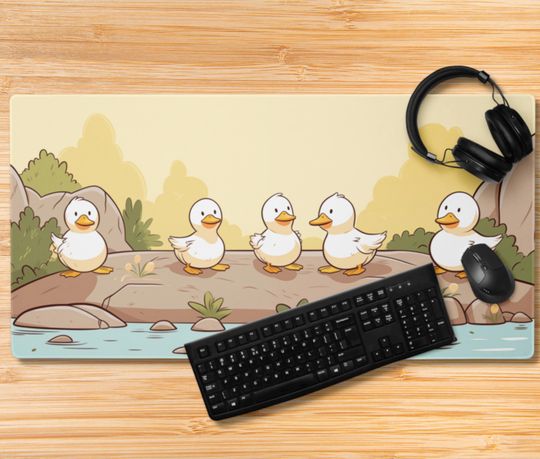 Lofi Ducklings Desk Mat Kawaii yellow rubber duck mothers day mouse pad