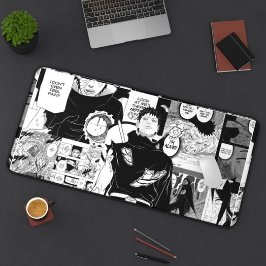 Narutoo Obito Uchiha Manga Panel Desk Mat | Black & White Anime Gaming Mouse Pad