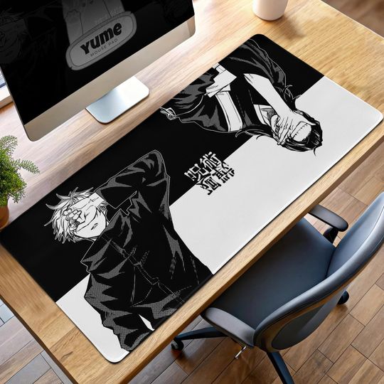 Jujutsu Satoru Gojo & Geto Gaming Mouse Pad, Black and White Anime Desk Mat