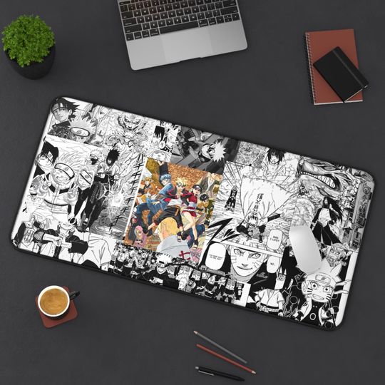 Narutoo Manga Panel Desk Mat | Gaming Mouse Pad | Black & White Anime Keyboard Mat
