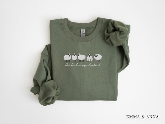 The Lord Is My Shepherd Sweatshirt, Embroidered Crewneck, Sheep Design, Christian Apparel, Religious Gift, Bible Verse Shirt