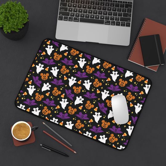 Halloween-Themed Desk Mat, FOffice Decor, Ghost and Pumpkin Design, Seasonal Home Office
