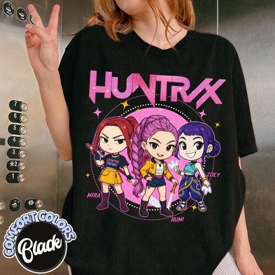 Huntrix Demon Hunters Comfort Colors T Shirts, Halloween Shirt, Back to School Outfit, Birthday Gift for Huntrix fans, Kpop Huntrix Pin