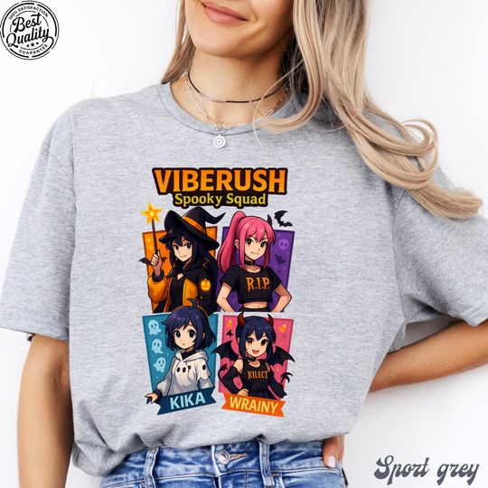 Halloween Anime Girl Shirt, VIBERUSH Spooky Squad TShirt, Cute Witch Ghost Devil Tee, Kawaii Anime Halloween Shirt, Pastel Fall Cosplay Gift