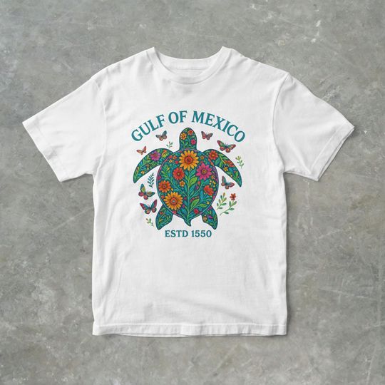 Gulf of Mexico Floral Turtle T-Shirt, Coastal Graphic, Beach Vacation Gift