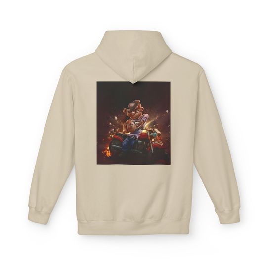 Vintage Popeye Biker Hoodie  Retro Cartoon Sailor Graphic Sweatshirt