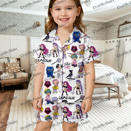 Kpop Demon Hunters Huntrix Saja Boys Kids and Youth Pajama Set, Rumi Zoey Mira Jinu K-pop Demon Hunters Pajama Set, Pjs Set