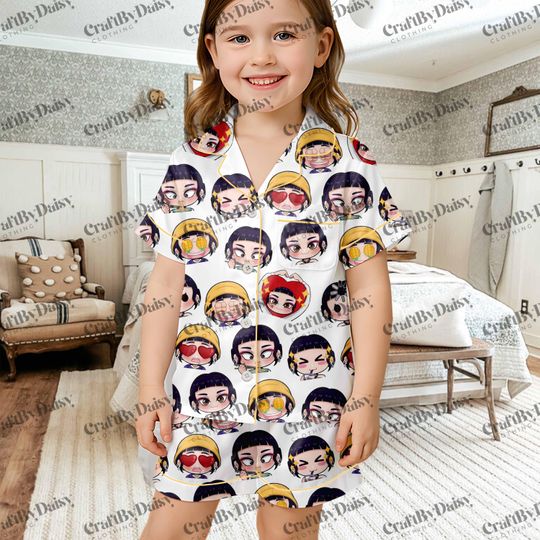 Kpop Demon Hunters Zoey Cute Face Kids and Youth Pajama Set, Rumi Zoey Mira Jinu K-pop Demon Hunters Pajama Set, Pjs Set