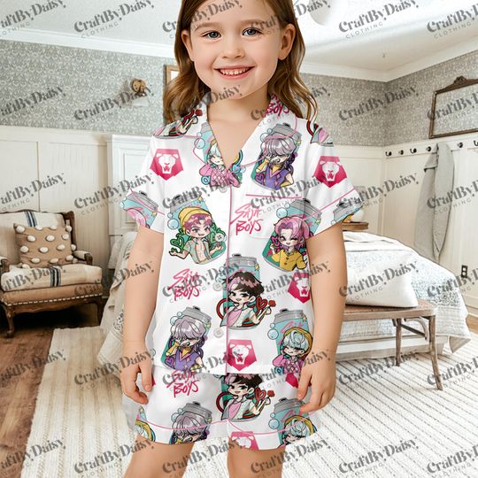 Kpop Demon Hunters Saja Boys Soda Pop Kids and Youth Pajama Set, Rumi Zoey Mira Jinu K-pop Demon Hunters Pajama Set, Pjs Set