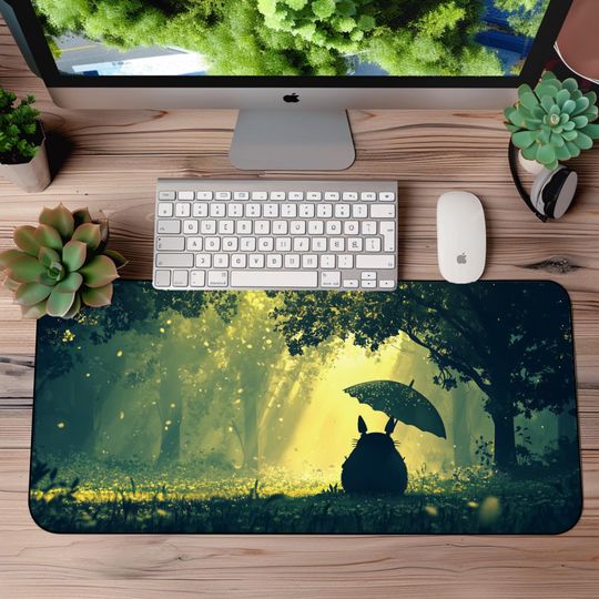 Totoro in Forest Desk Mat, Gaming Mouse Pad - Studio Ghibli-Inspired Desk Decor