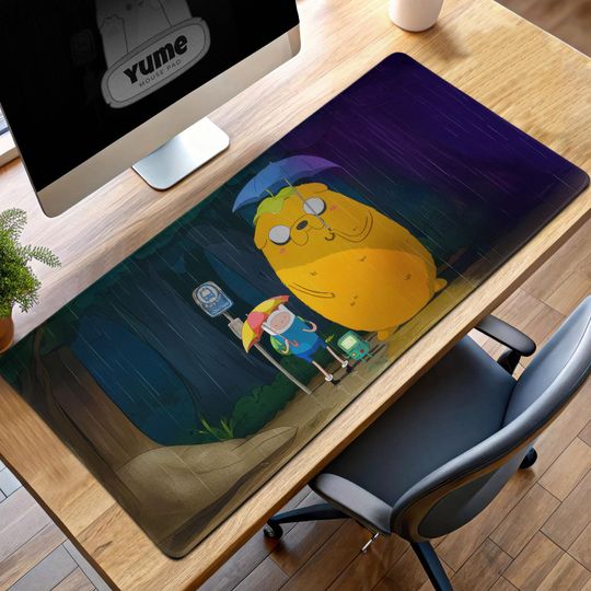 Adventure Time Rainy Scene Mouse Pad  Finn, Jake, BMO Parody, Totoro Inspired Art